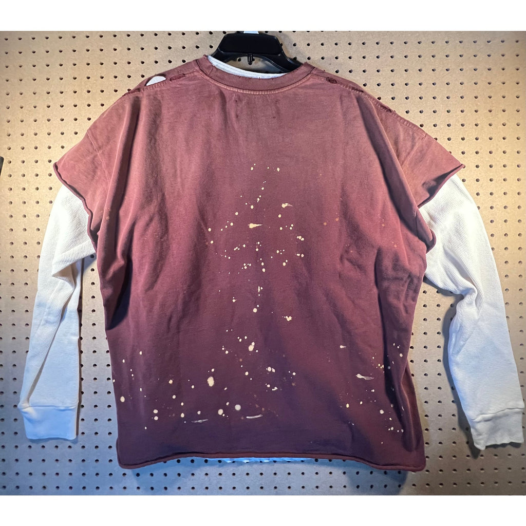 Satoshi Nakamoto Bleached Luke Thermal Layered Tee – Burgundy, XL (New)