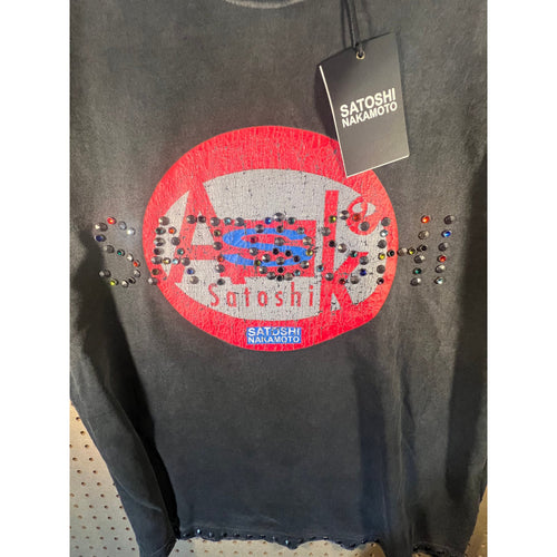 Satoshi Nakamoto Ask Satoshi Studded Tee Washed Black XXL
