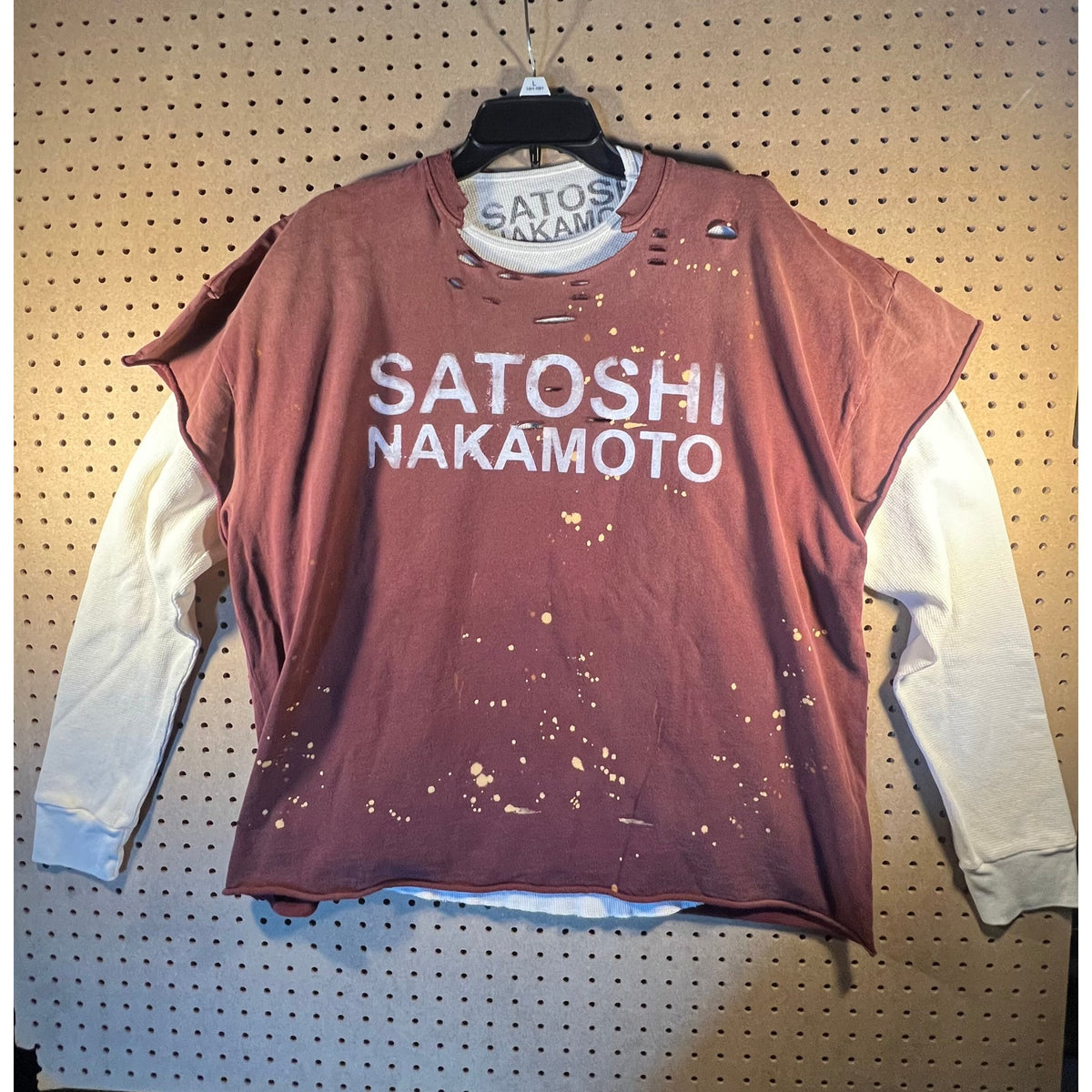 Satoshi Nakamoto Bleached Luke Thermal Layered Tee – Burgundy, XL (New)
