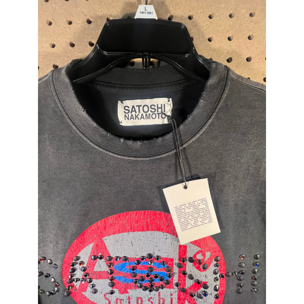 Satoshi Nakamoto Ask Satoshi Studded Tee Washed Black XXL
