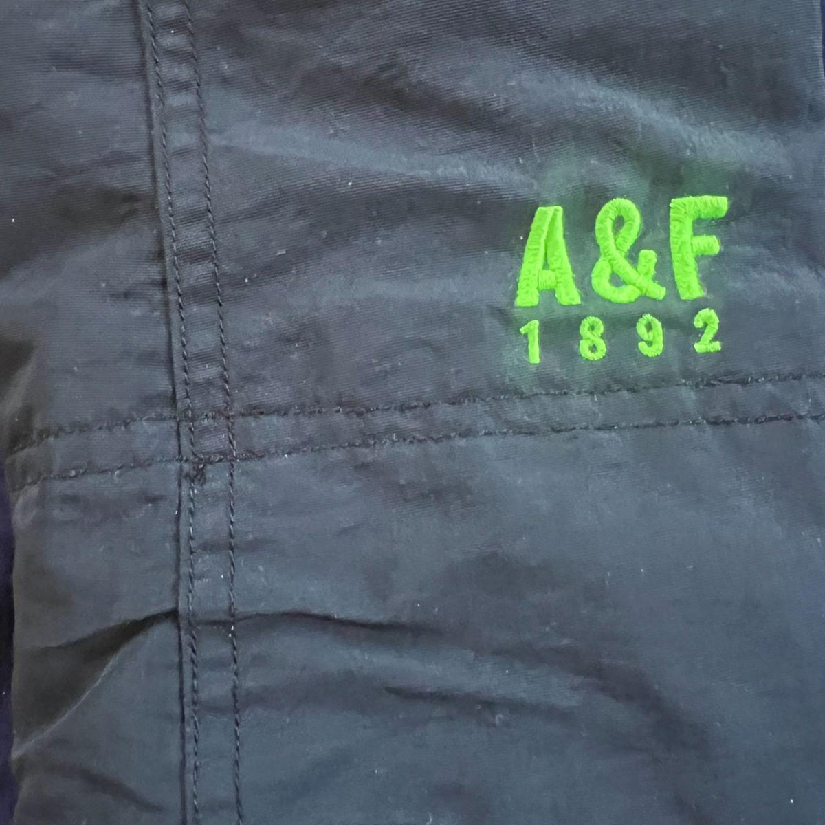 Vintage Abercrombie & Fitch Navy Hooded Winter Jacket – Neon Green Moose Logo – Size S