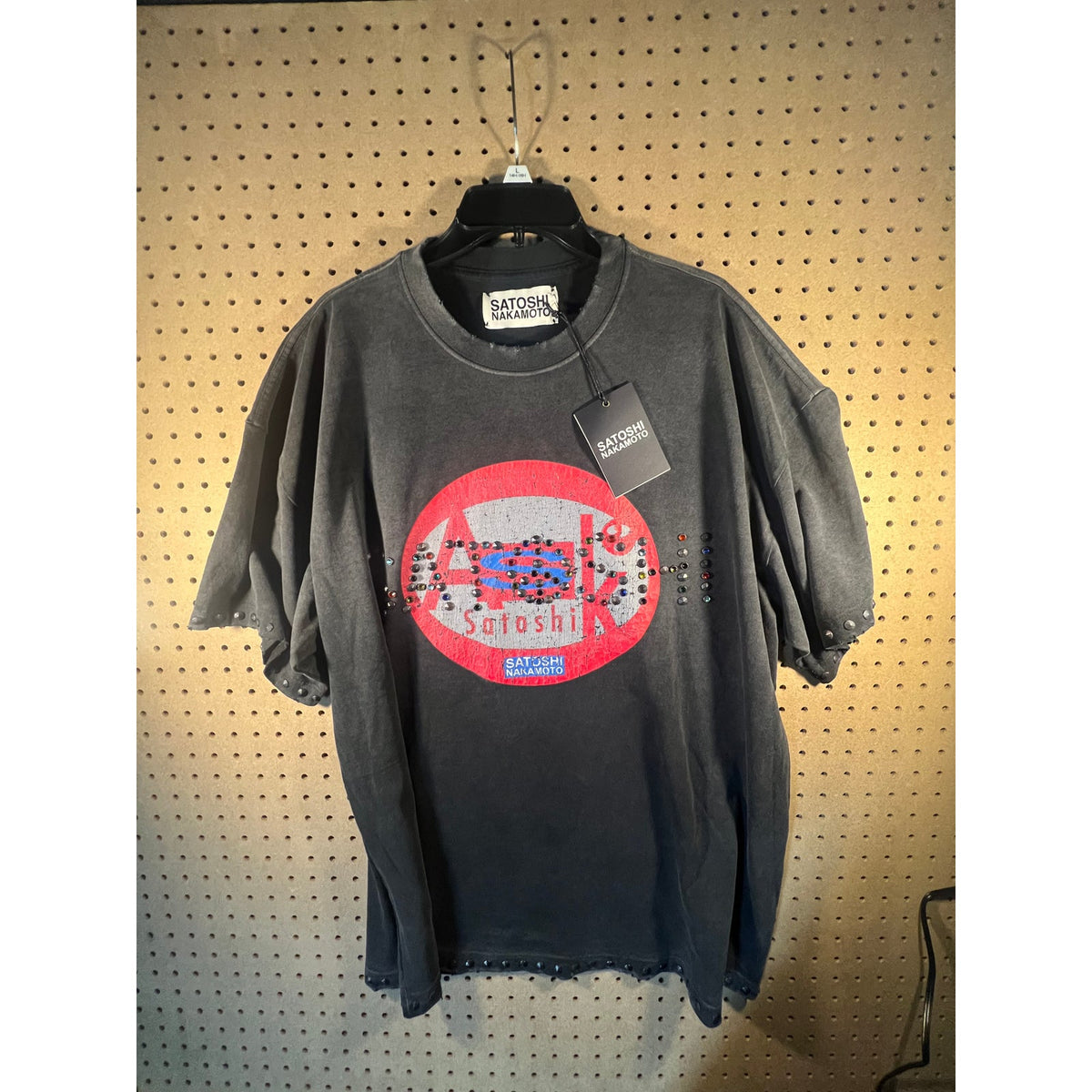 Satoshi Nakamoto Ask Satoshi Studded Tee Washed Black XXL